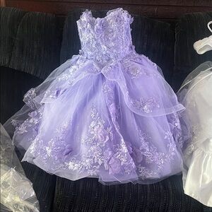 Dancing Queen Lilac Embroidered Kids Dress